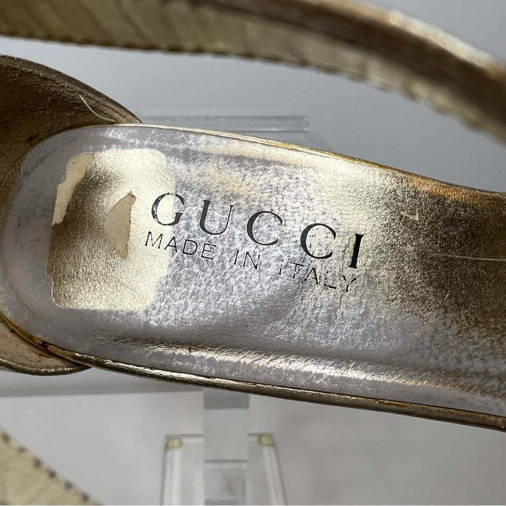 Gucci Metallic Gold Platform Ankle-Strap Pumps - Picture 10 of 16